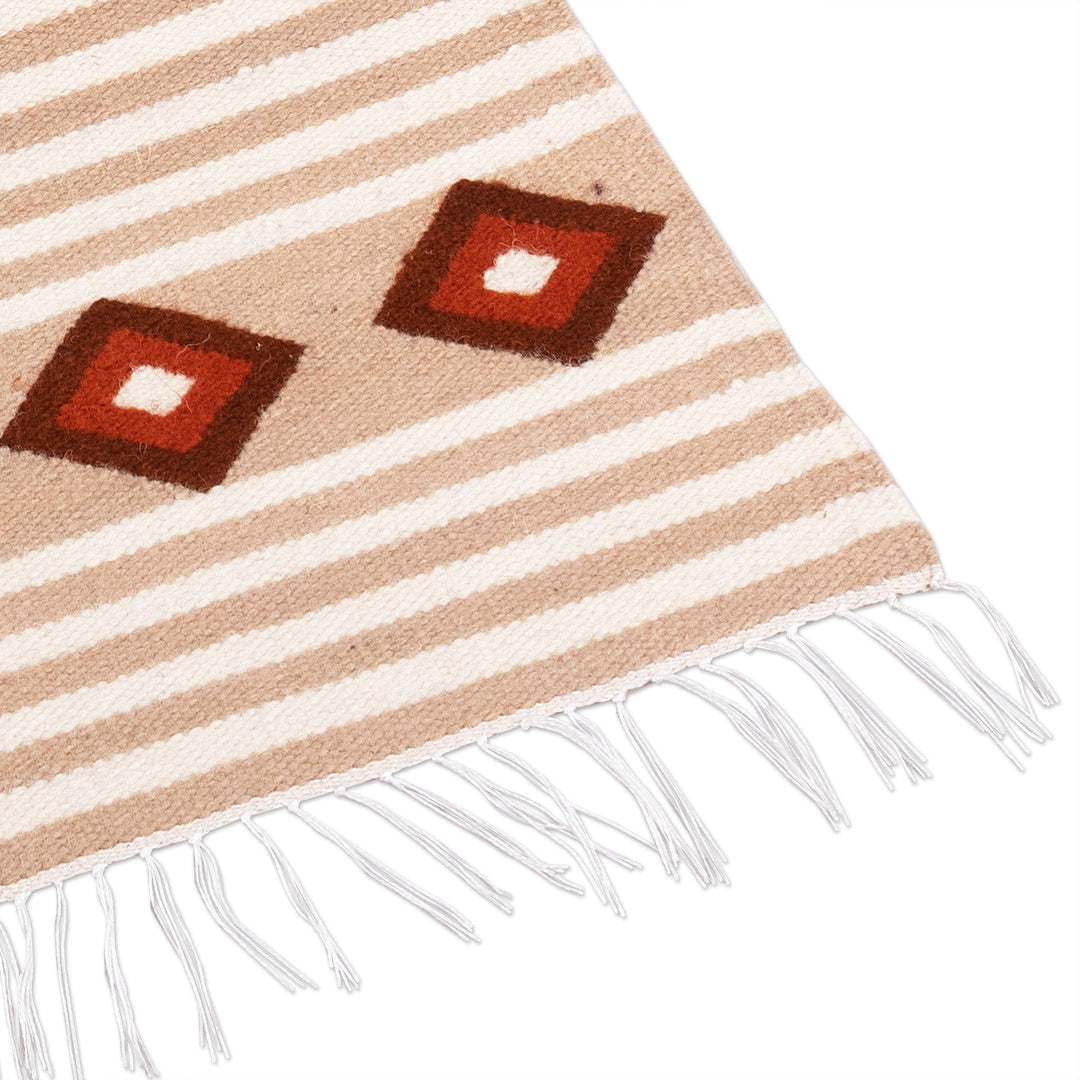 Patterned Wool Blend Table Runner - Diamond Lines