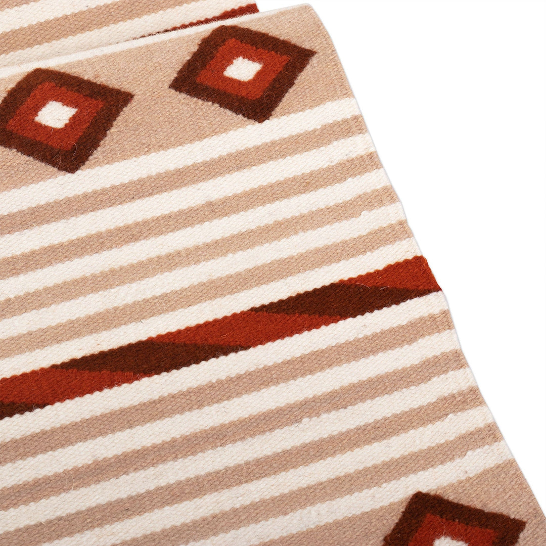 Patterned Wool Blend Table Runner - Diamond Lines