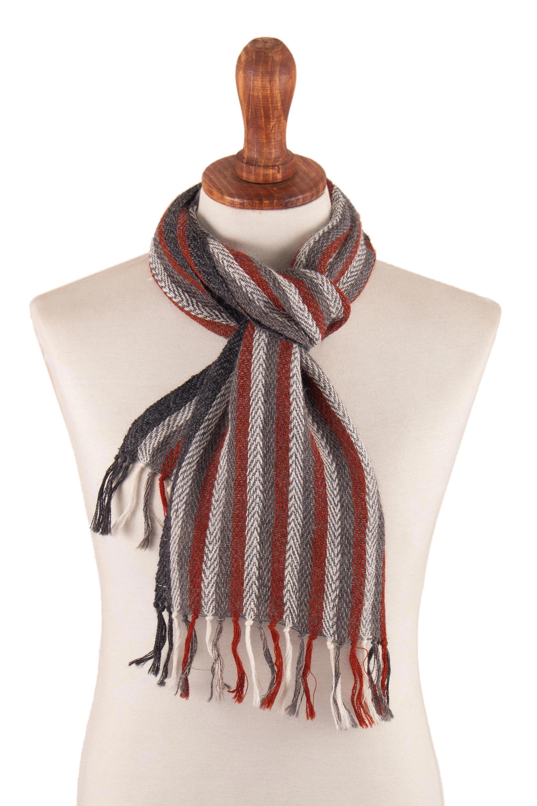 Hand Loomed Vermilion and Grey Scarf - Tarma Sunset