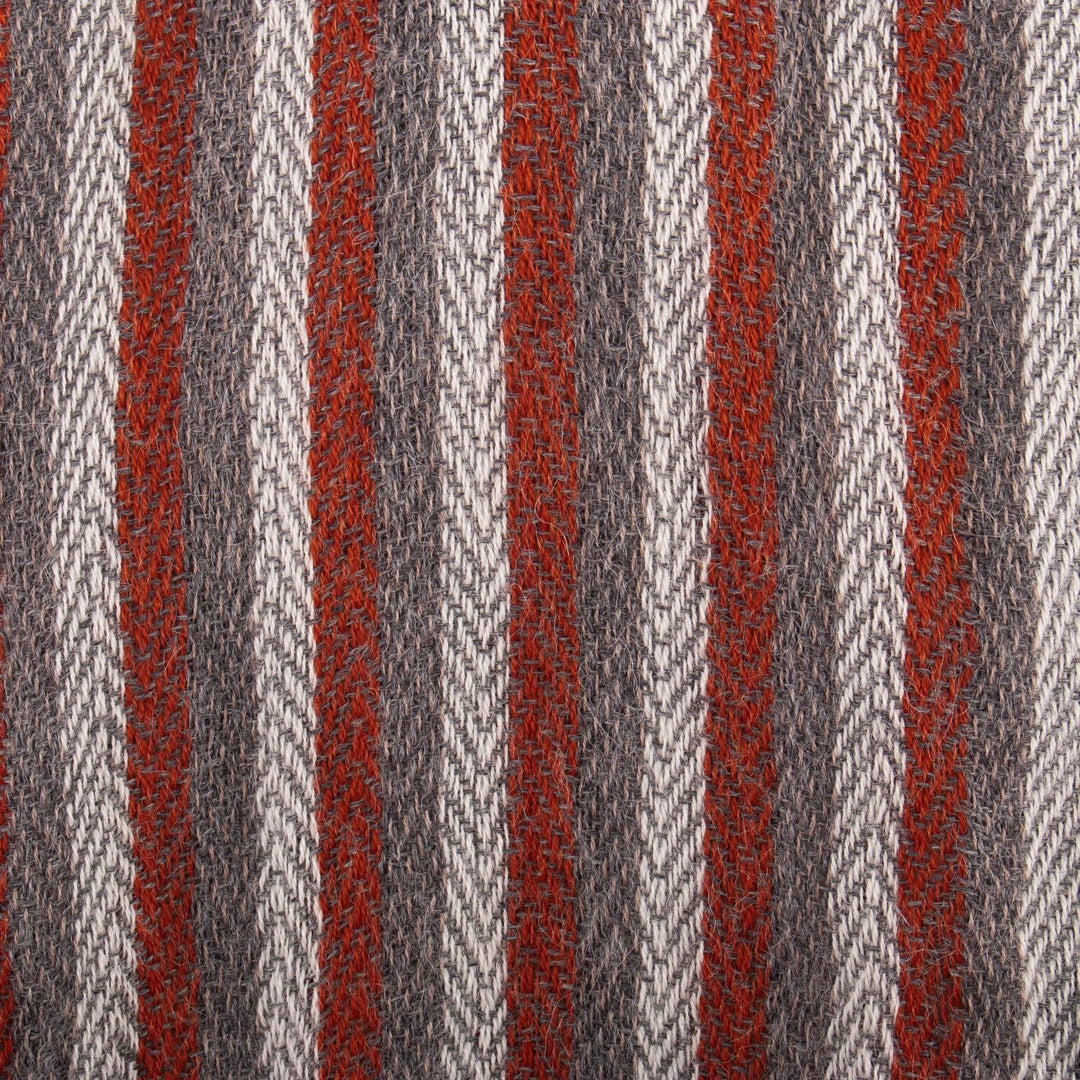 Hand Loomed Vermilion and Grey Scarf - Tarma Sunset
