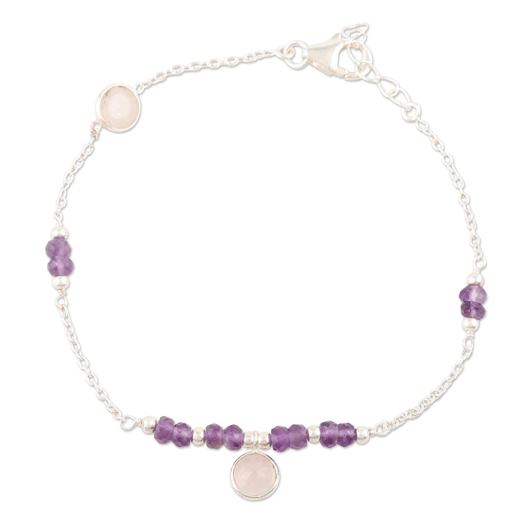 Handmade Amethyst and Rose Quartz Charm Bracelet - Pink Morning