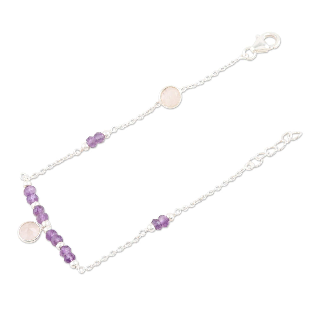 Handmade Amethyst and Rose Quartz Charm Bracelet - Pink Morning