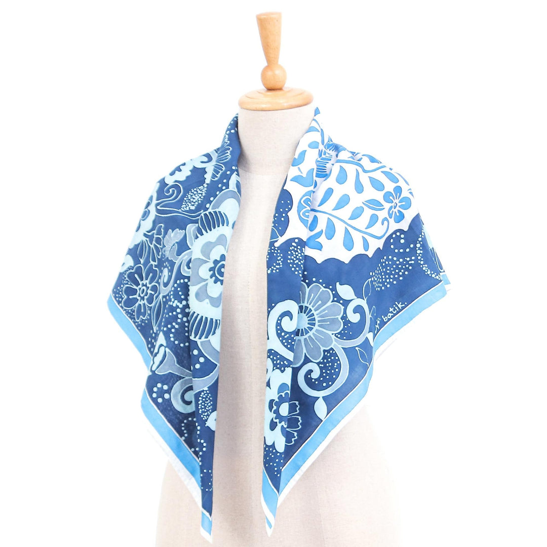 Batik Cotton Garden-Motif Scarf - Icy Garden