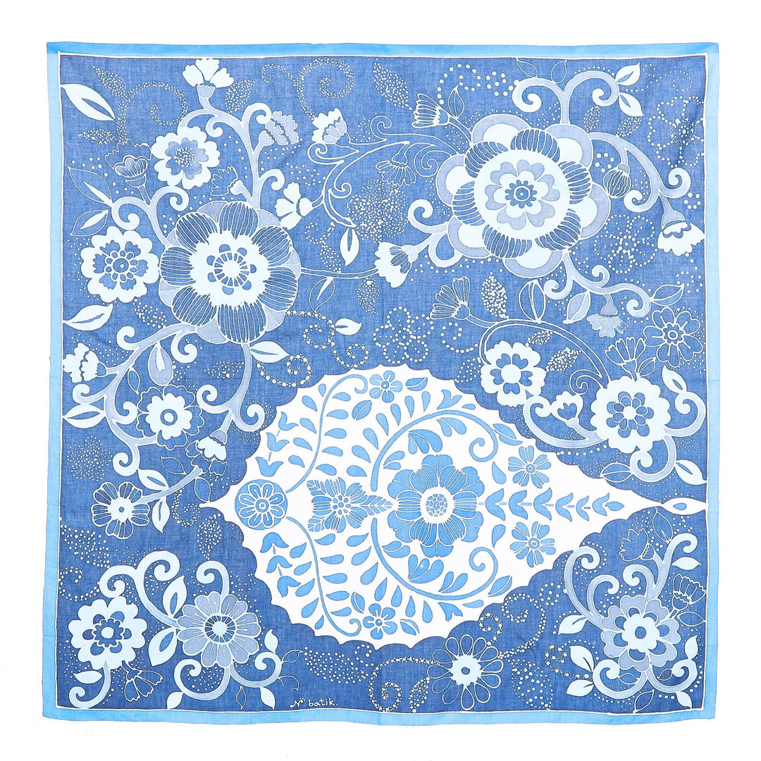 Batik Cotton Garden-Motif Scarf - Icy Garden