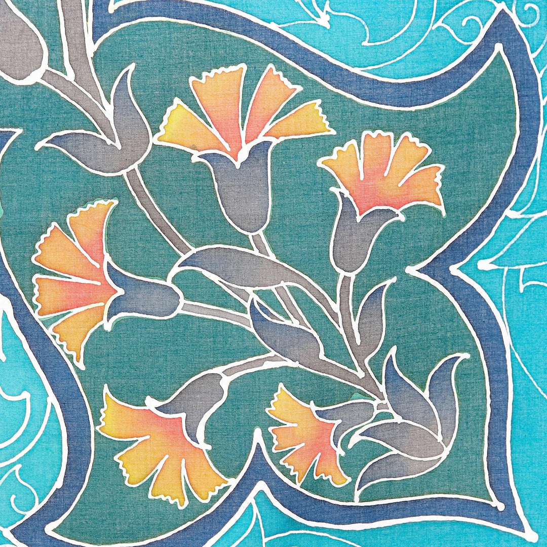 Batik Cotton Tablecloth with Floral Motif - Caribbean Blue