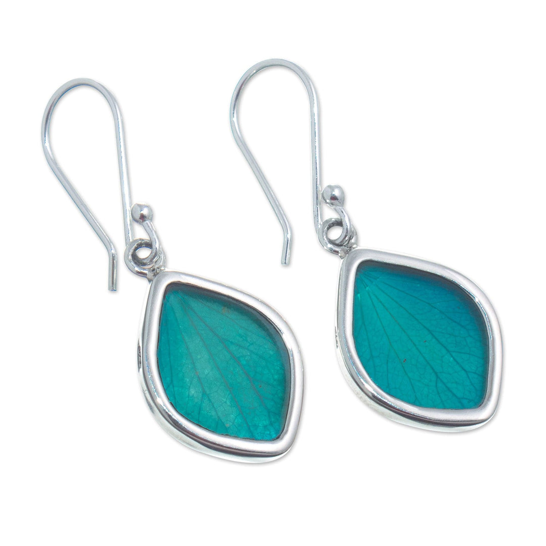 Aqua Hydrangea Leaf Earrings - Nature's Gem in Aqua