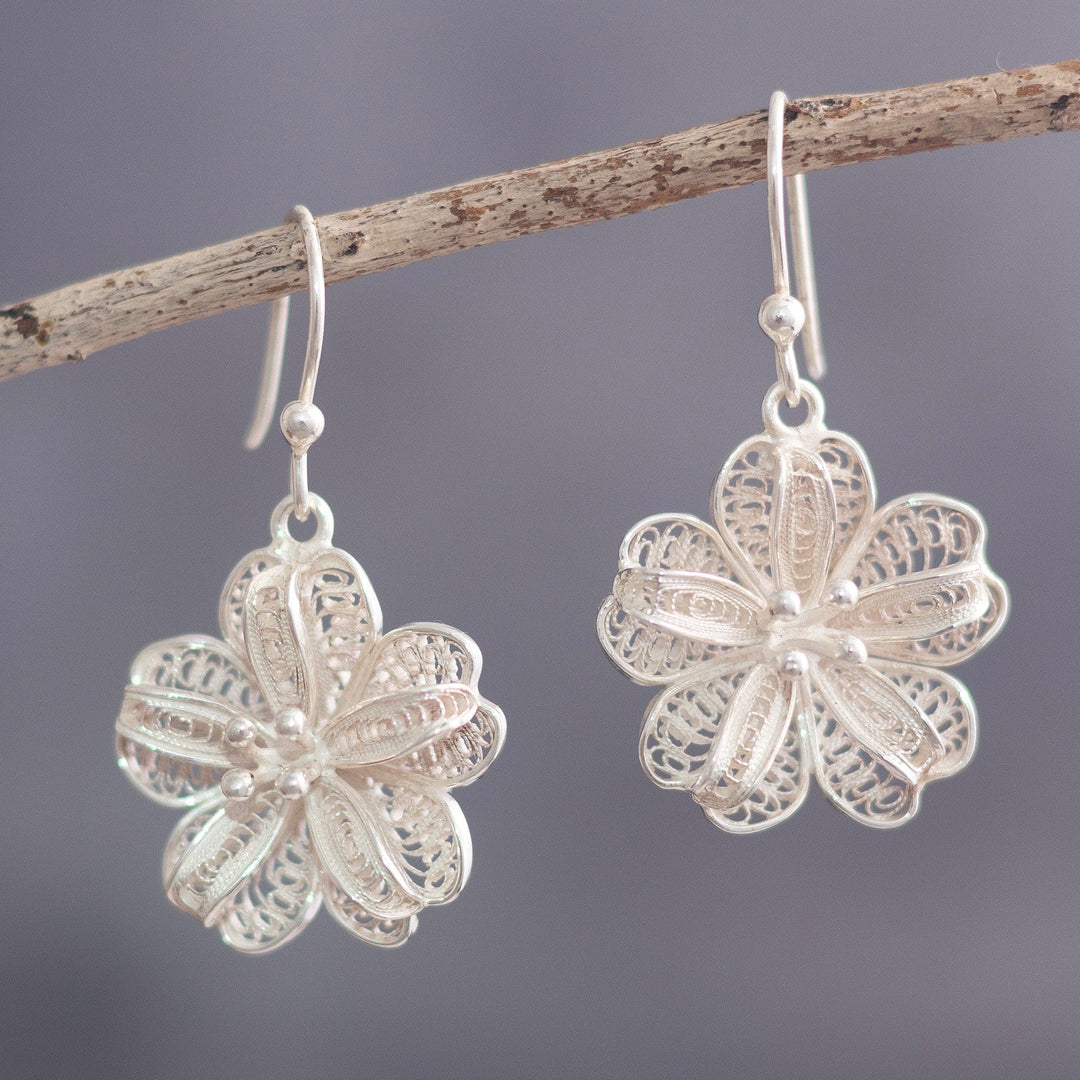 Sterling Filigree Dangle Earrings - Floral Treasure