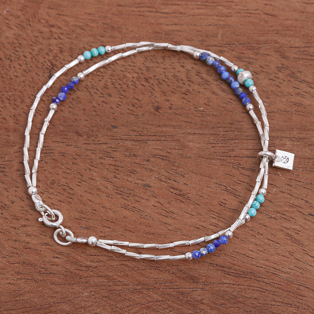 Lapis Lazuli and Karen Silver Charm Bracelet - Delicate Sea