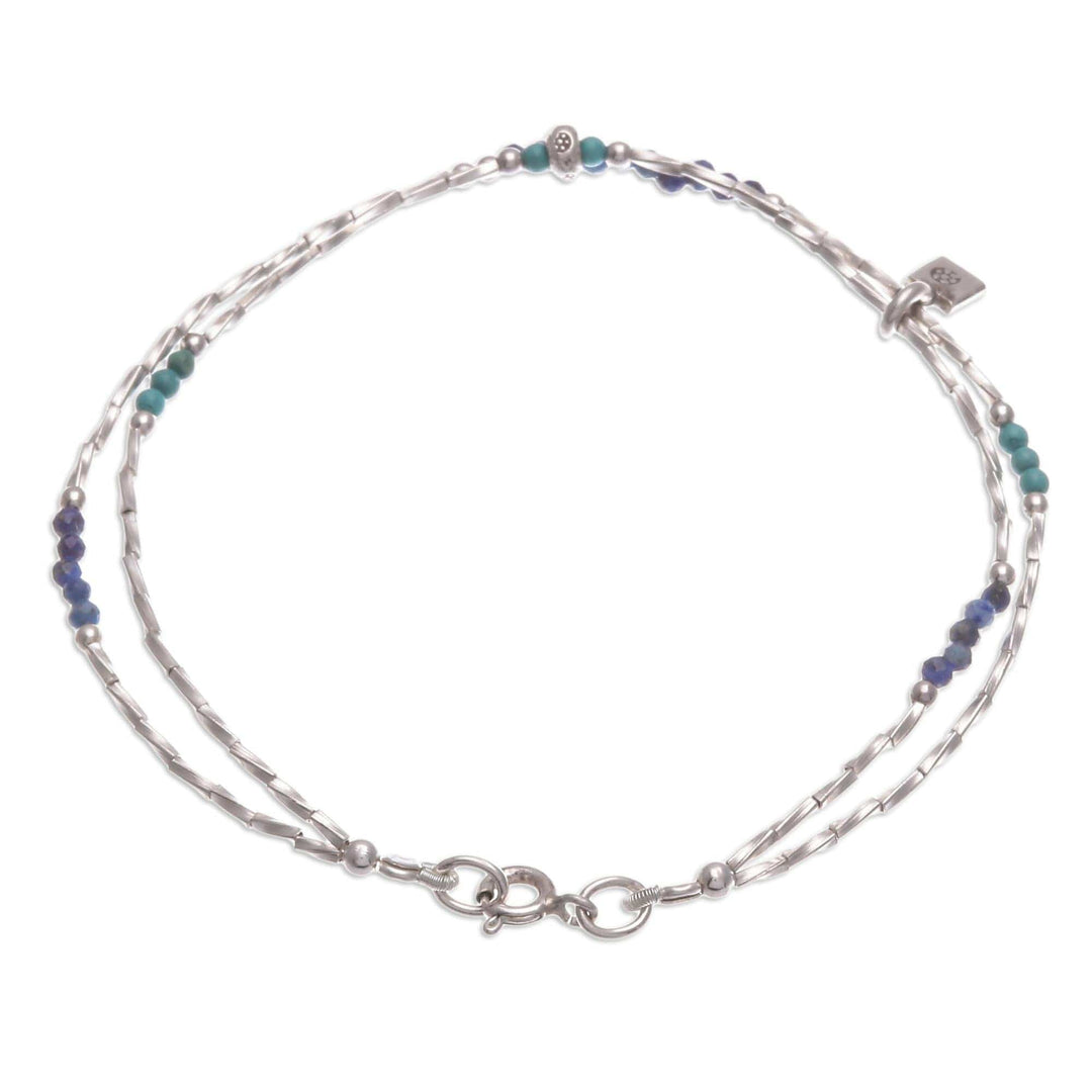 Lapis Lazuli and Karen Silver Charm Bracelet - Delicate Sea