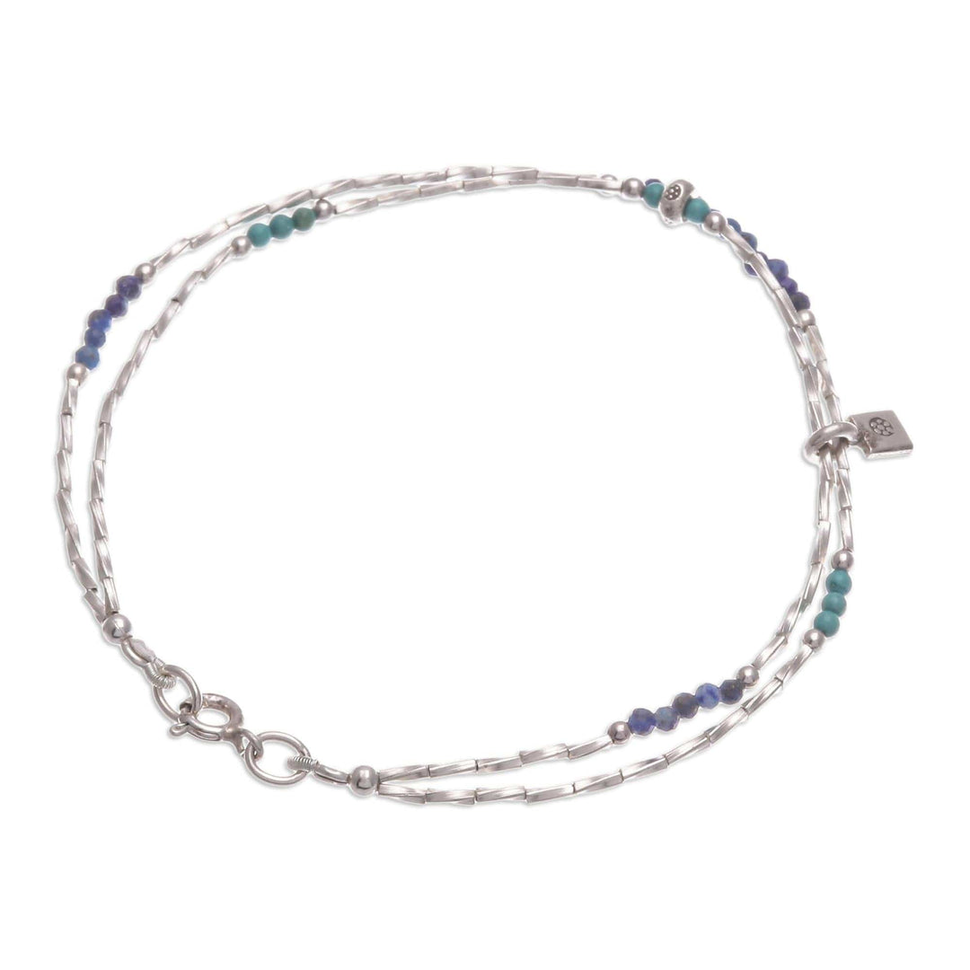 Lapis Lazuli and Karen Silver Charm Bracelet - Delicate Sea