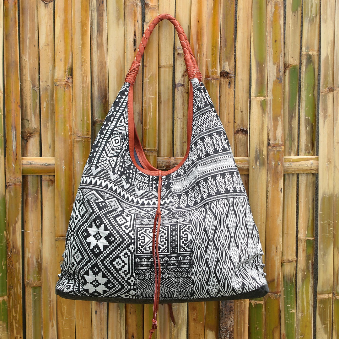 Woven Cotton Blend Hobo Handbag Geometric Classic GlobeIn