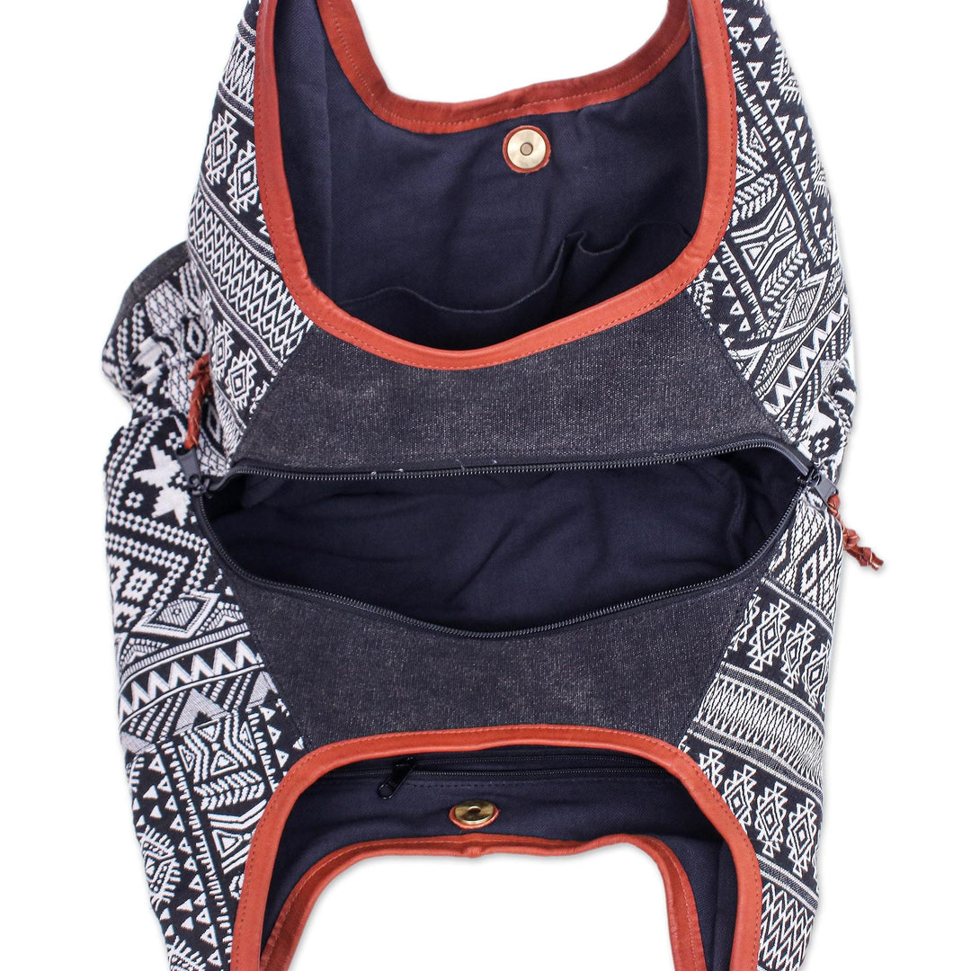 Woven Cotton Blend Hobo Handbag - Geometric Classic