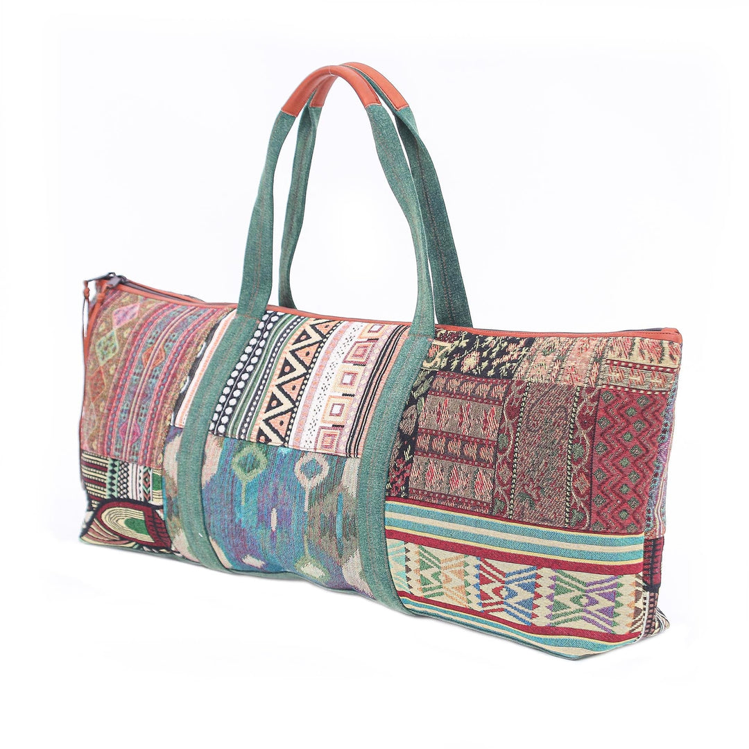 Leather Accented Cotton Blend Yoga Mat Bag - Nature Fit