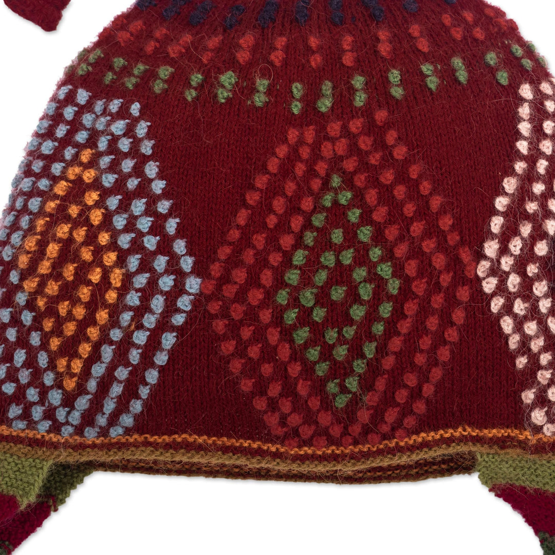 100% Baby Alpaca Peruvian Cap With Ear Flaps and Tassels - Cantuta Flower