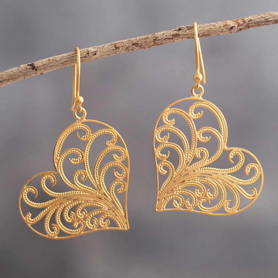 Heart-Shaped Gold-Plated Earrings - Flourishing Heart