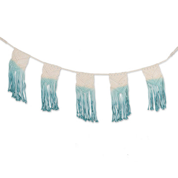 Blue and White Cotton Macrame Bunting - Knotted Harmony