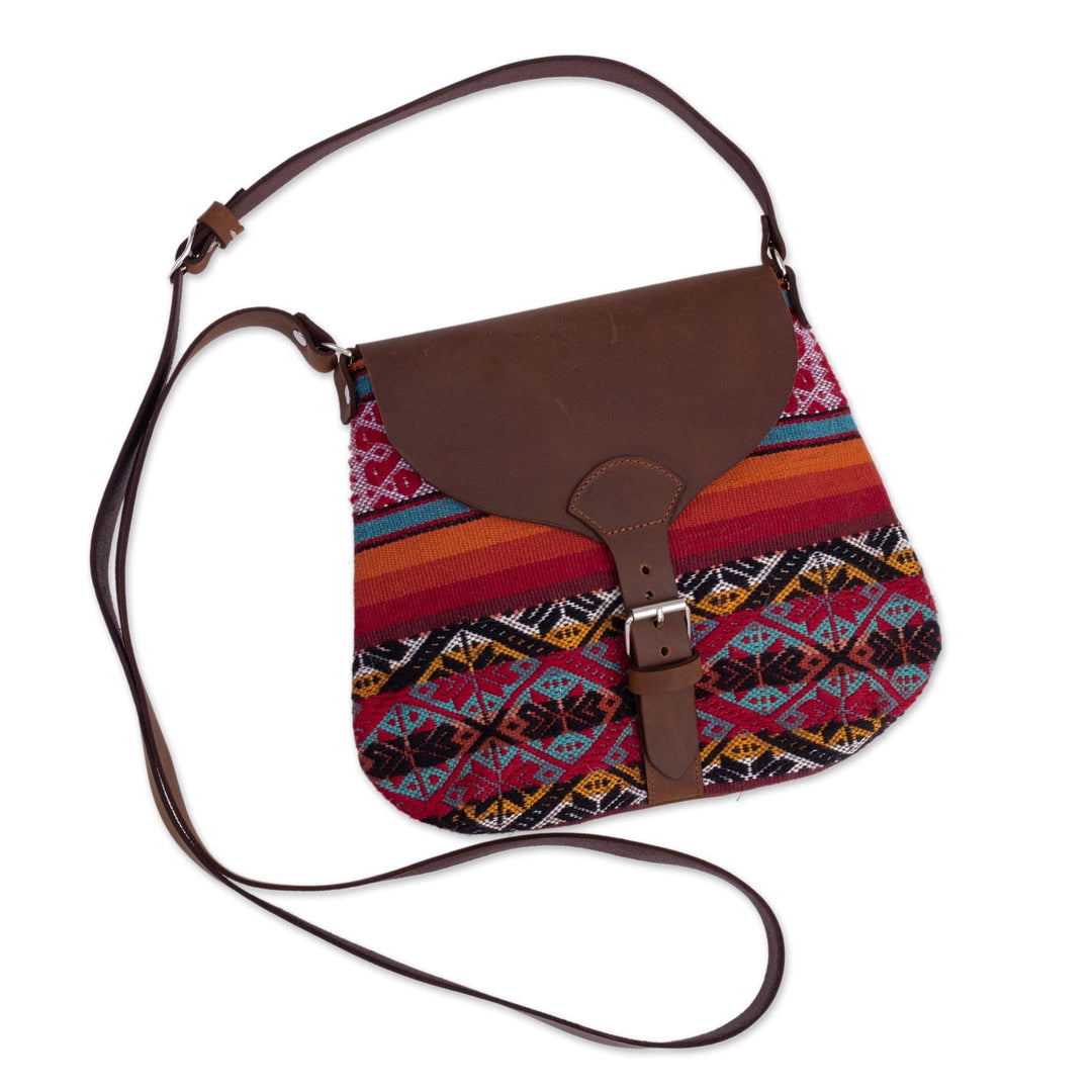 Handmade Leather and Wool Shoulder Bag - Cusco Inspiration