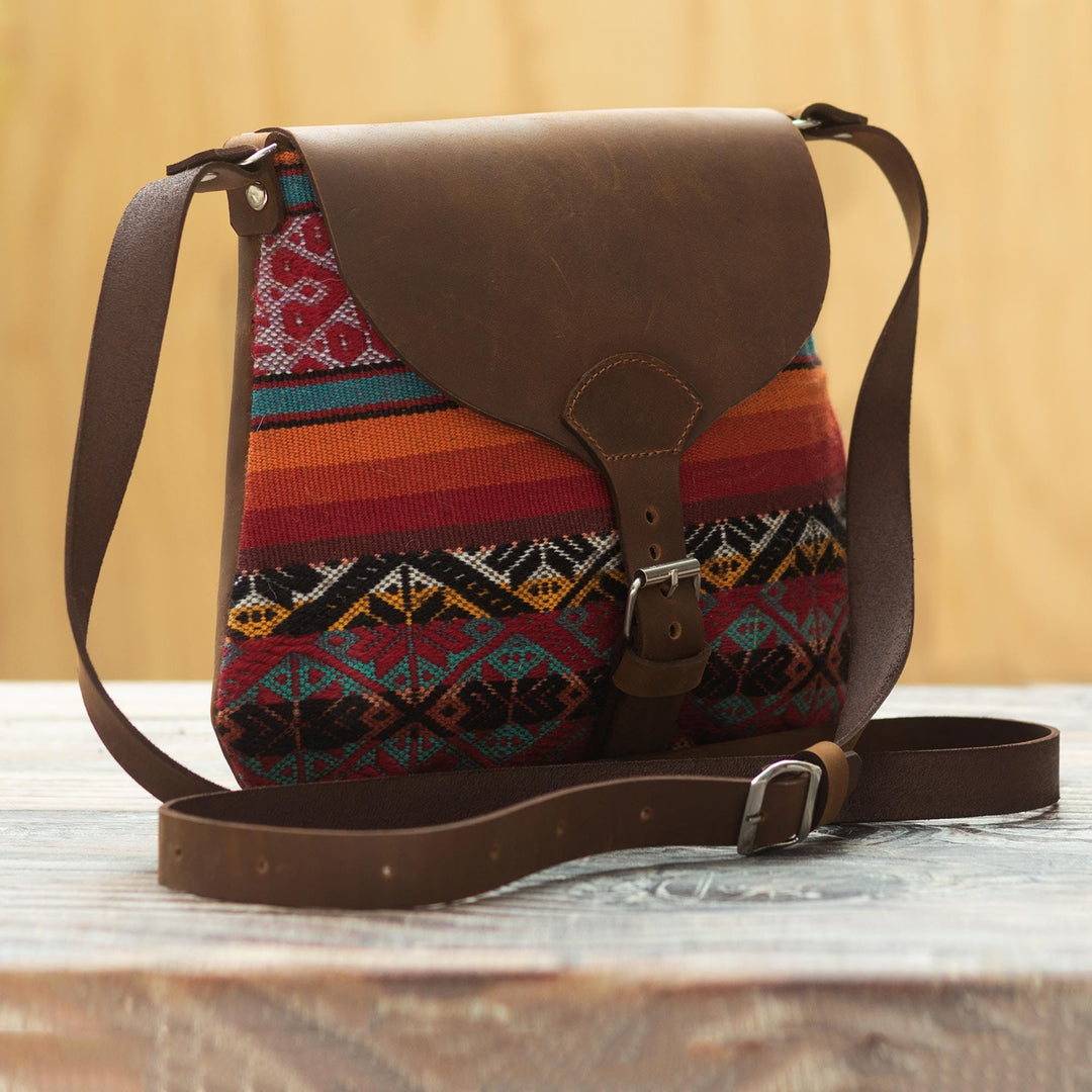 Handmade Leather and Wool Shoulder Bag - Cusco Inspiration