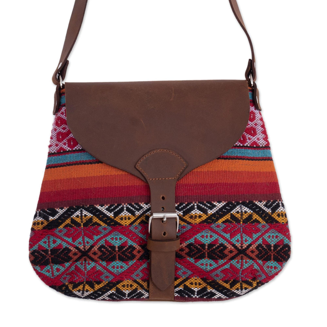 Handmade Leather and Wool Shoulder Bag - Cusco Inspiration