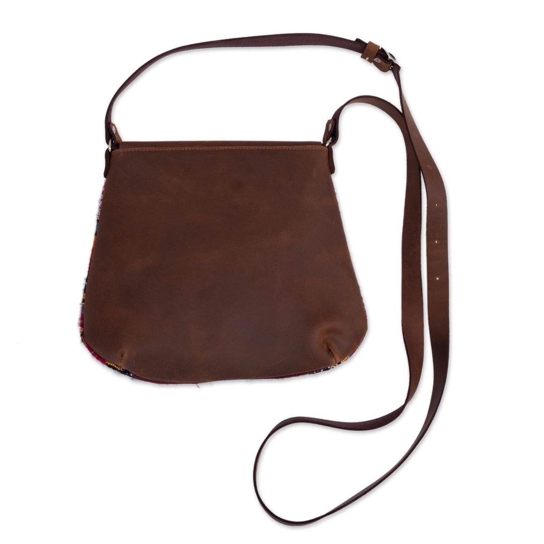 Handmade Leather and Wool Shoulder Bag - Cusco Inspiration
