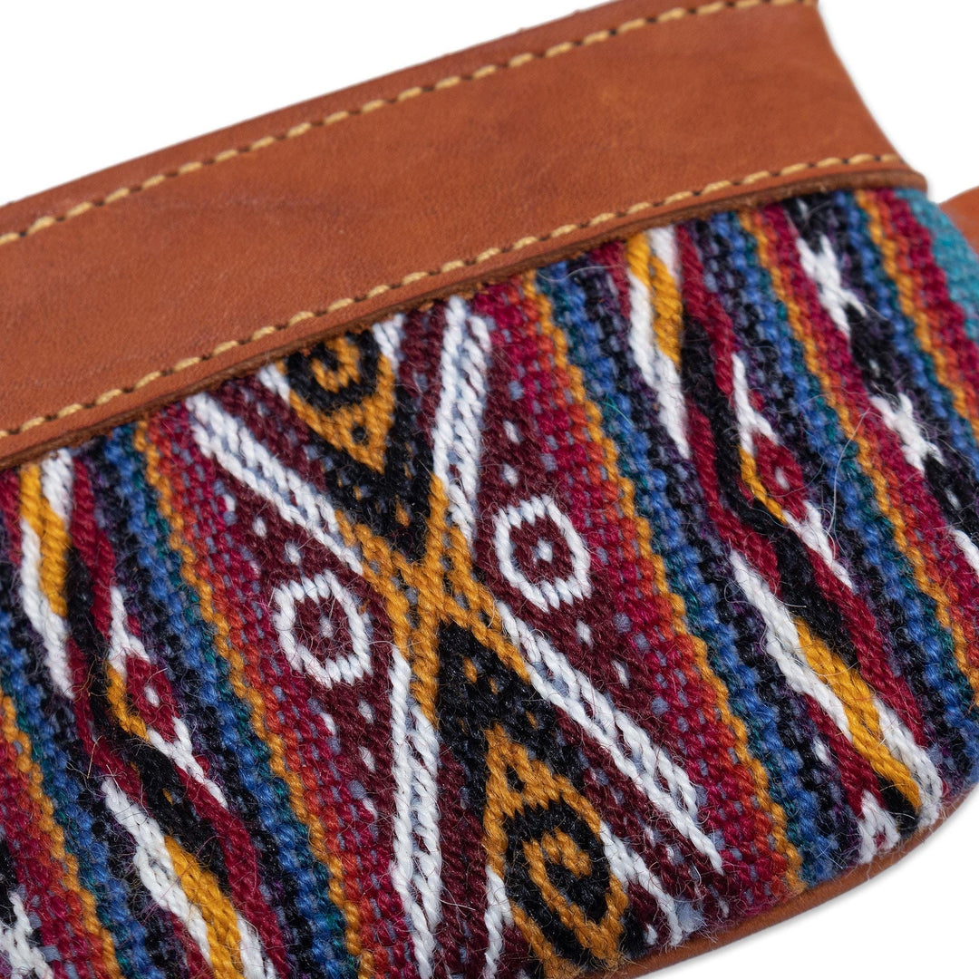 Hand Woven Coin Purse with Leather - Inca Colors