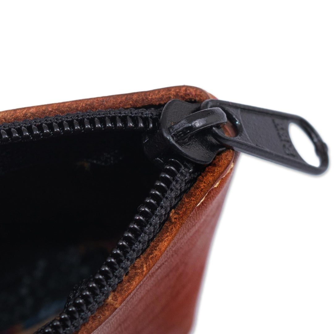 Hand Woven Coin Purse with Leather - Inca Colors