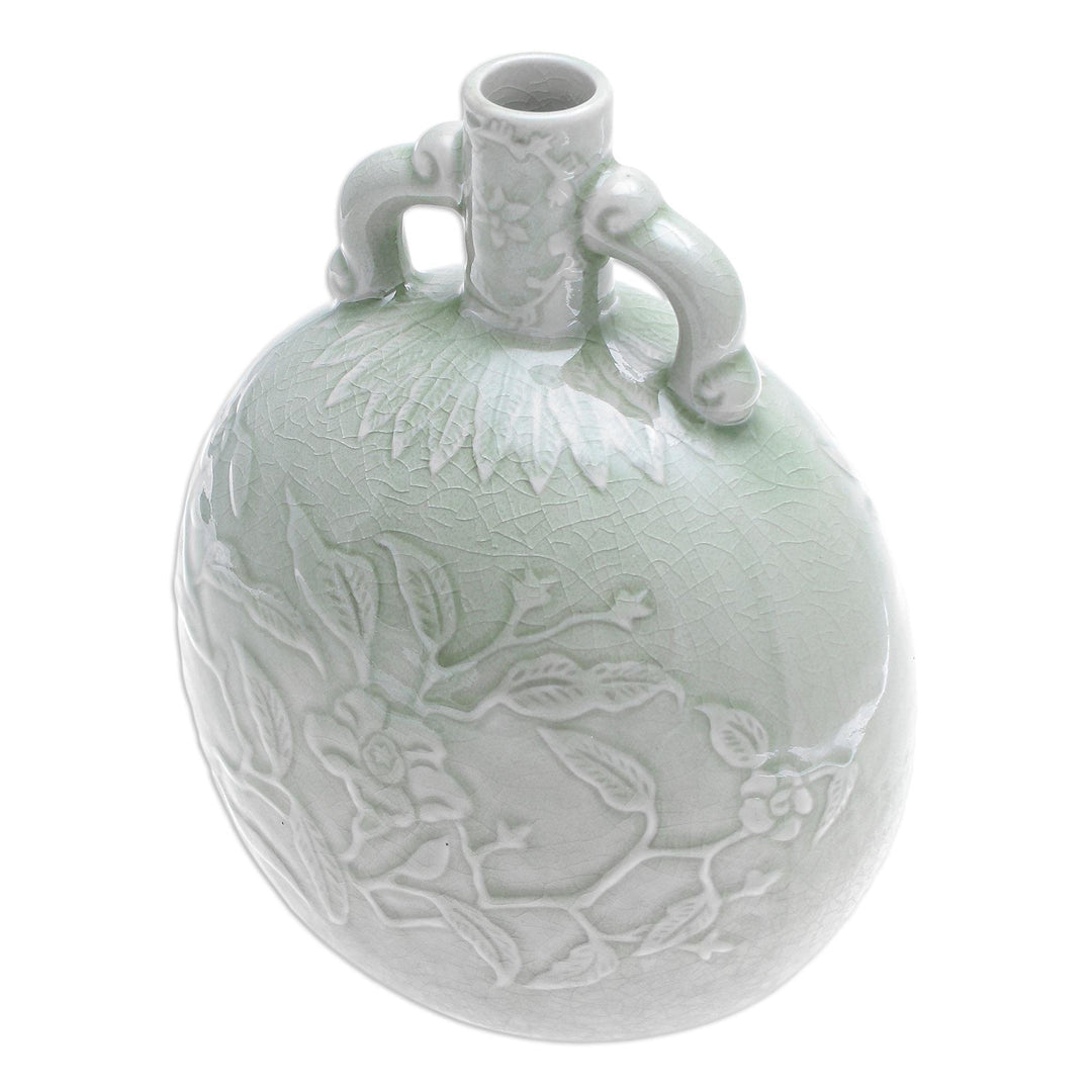Hand Made Celadon Ceramic Floral Vase - Flower Bunch