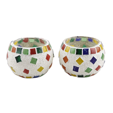 Glass Mosaic Tealight Candleholders (Pair) - Dancing Diamonds