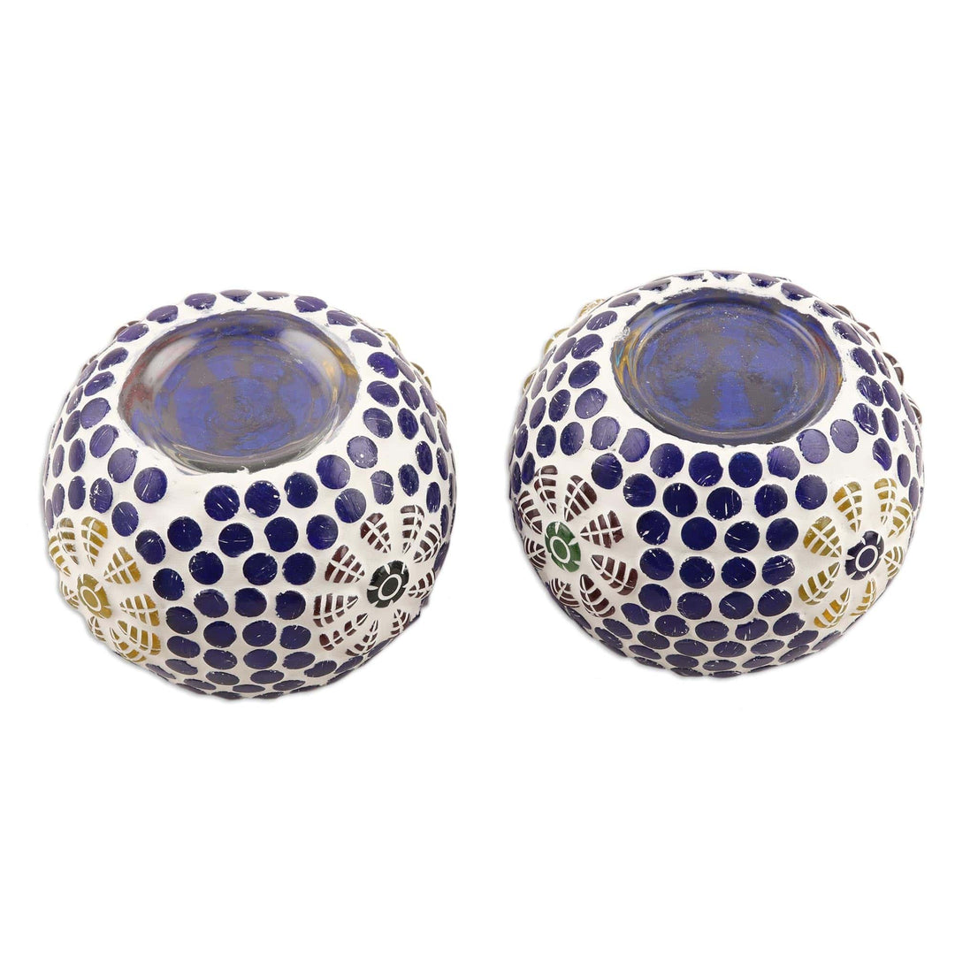 Blue Glass Mosaic Tealight Candleholders (Pair) - Royal Light