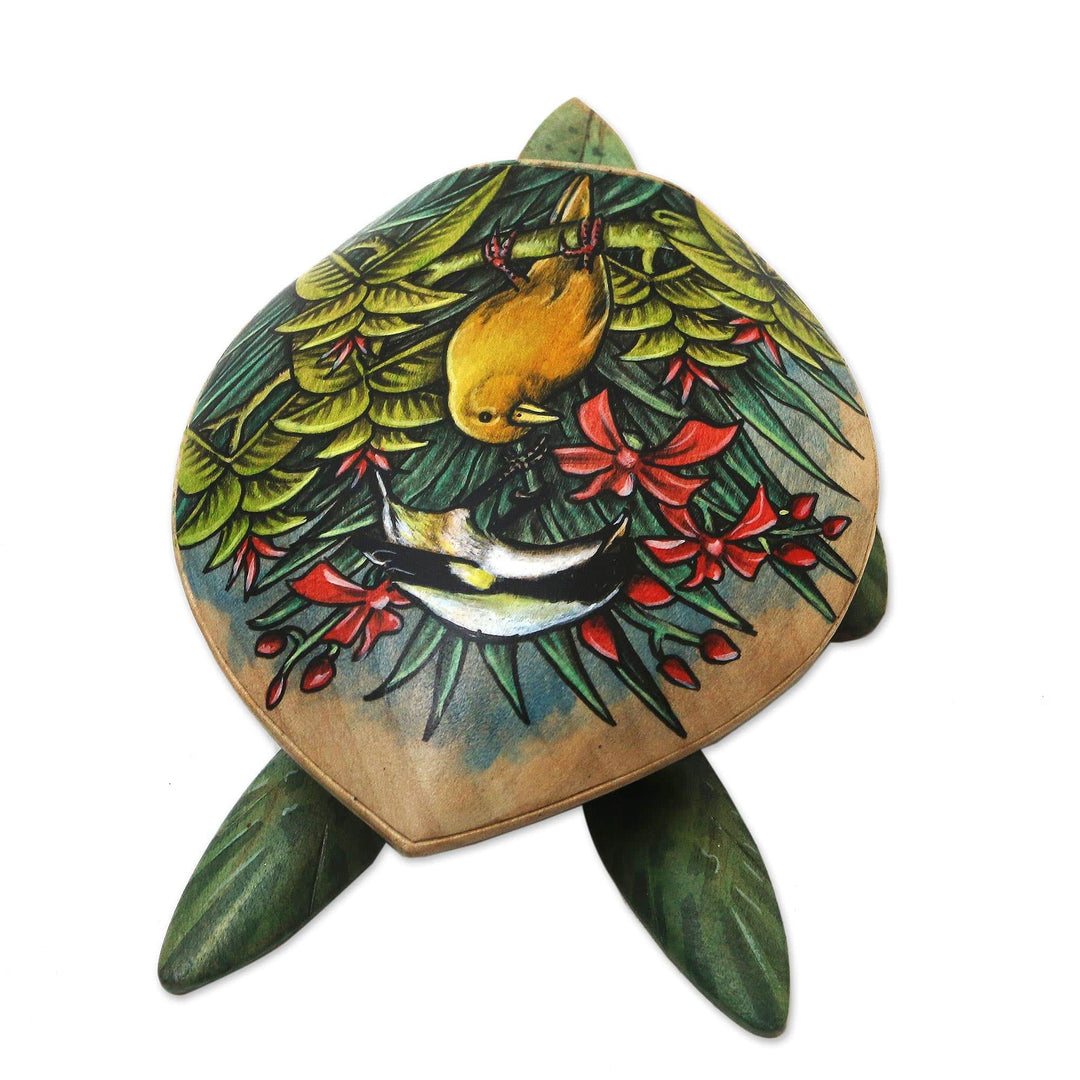 Hand-Painted Crocodile Wood Turtle Jewelry Box - Forest Turtle