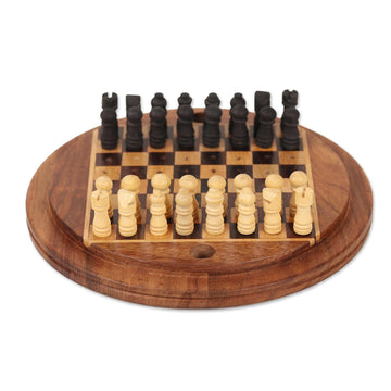Acacia and Ebony Wood Mini Chess Set - Meeting of the Minds