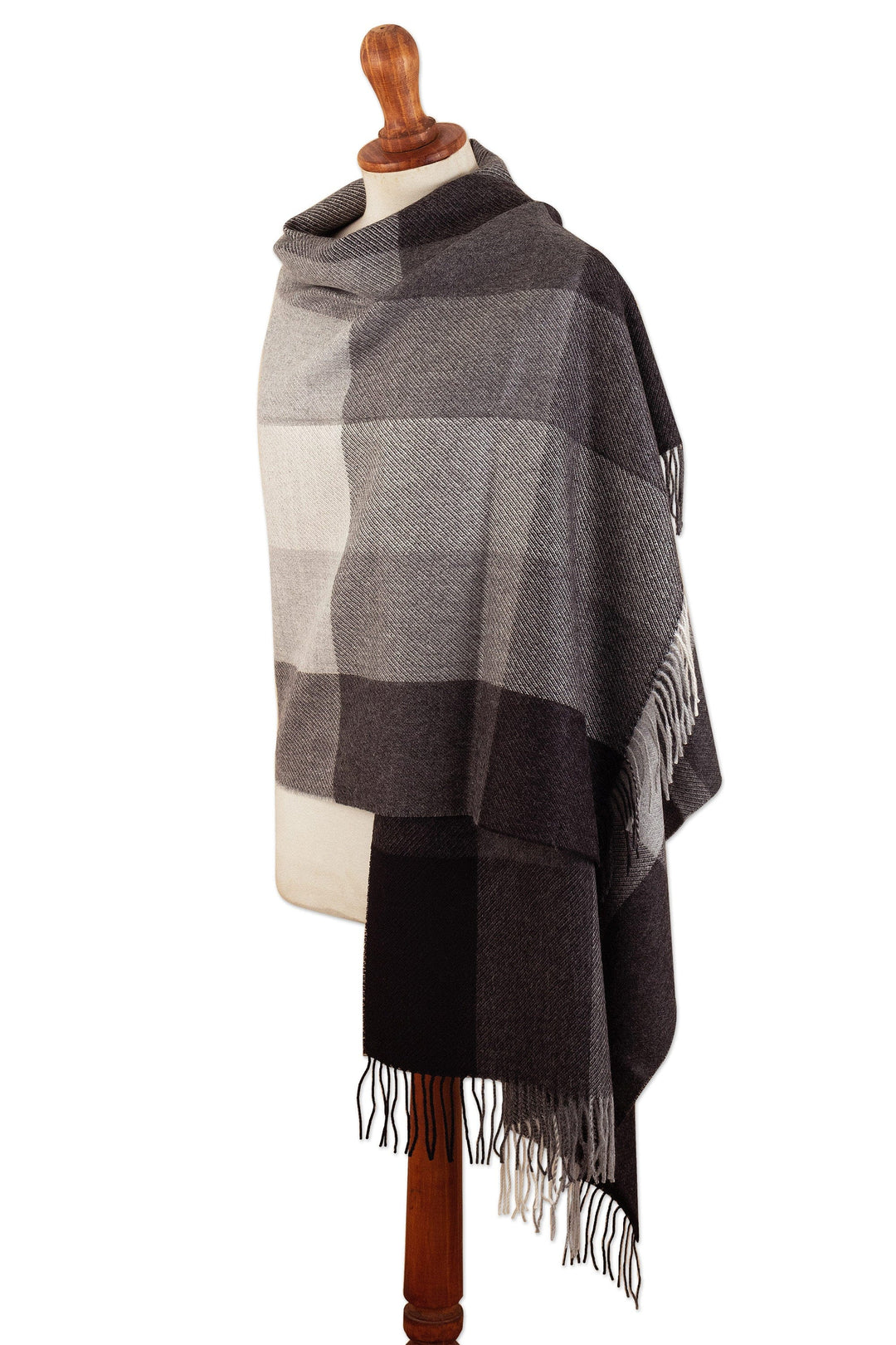 Super Soft Grey Plaid Alpaca Wool Patterned Scarf - Gray Squared