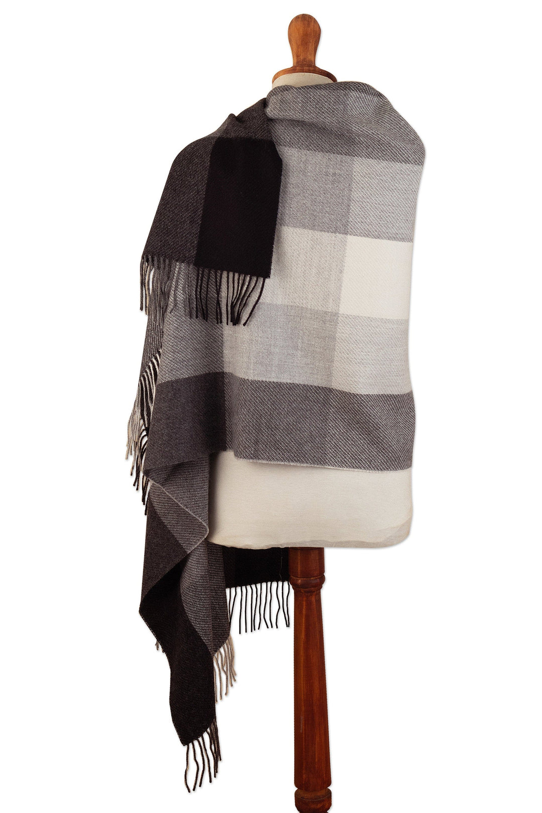 Super Soft Grey Plaid Alpaca Wool Patterned Scarf - Gray Squared