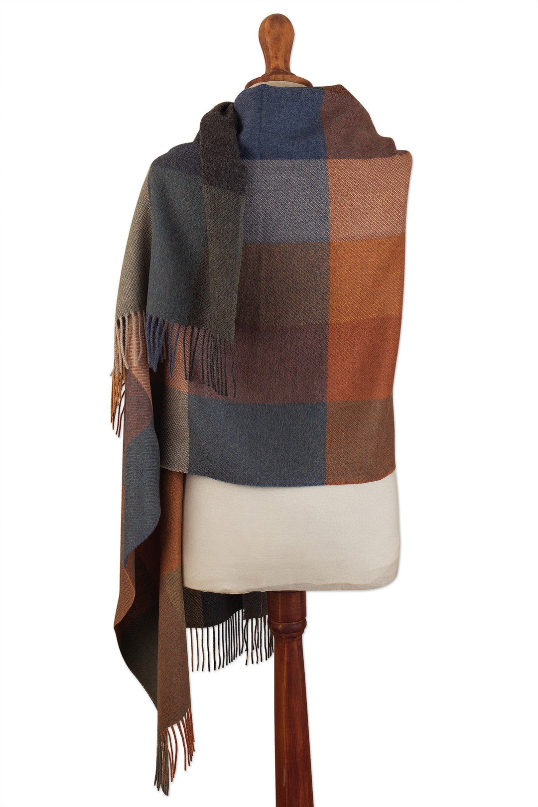 Super Soft Brown-Orange Plaid Alpaca Wool Patterned Scarf - Autumn Squared