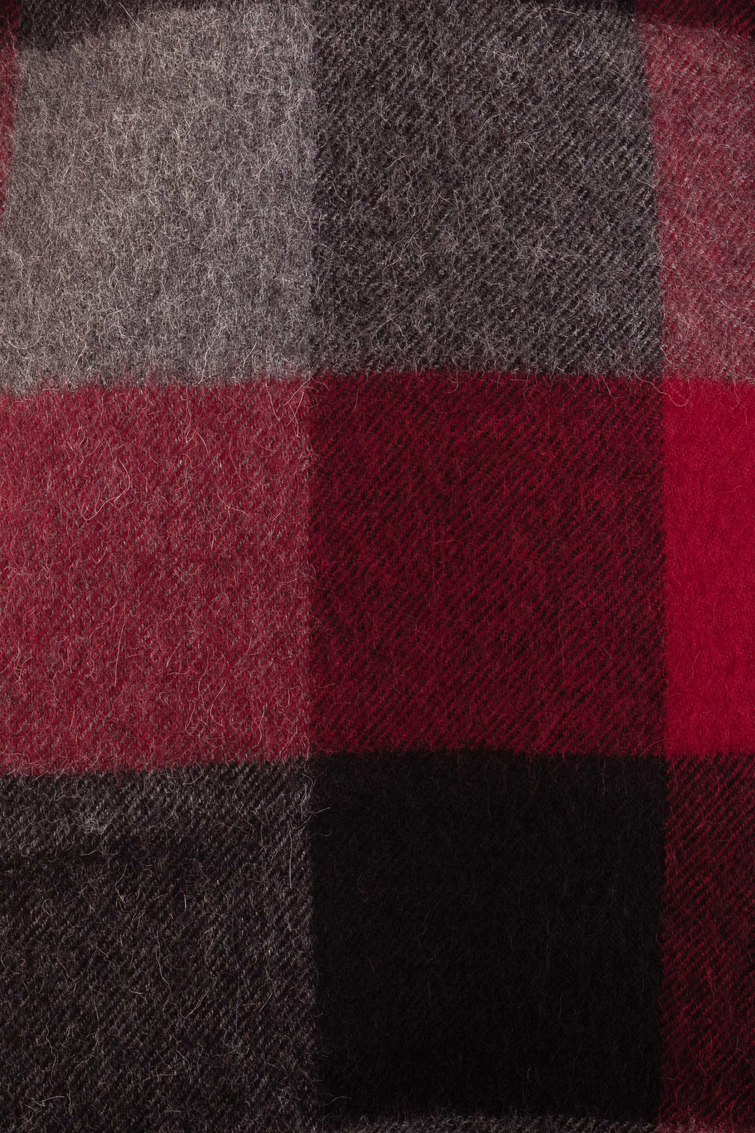 Very Soft Red and Black Plaid Alpaca Wool  Scarf - Red Squared