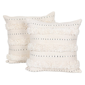 Embroidered Ivory Cotton Cushion Covers (Pair) - Ivory Tufts