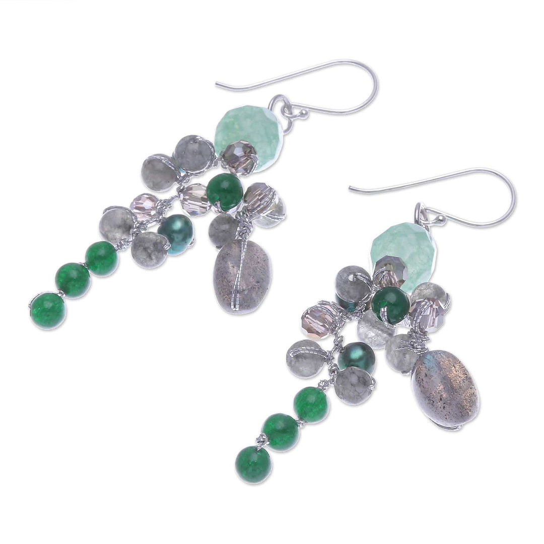 Labradorite and Cultured Pearl Dangle Earrings - Ancient Garden
