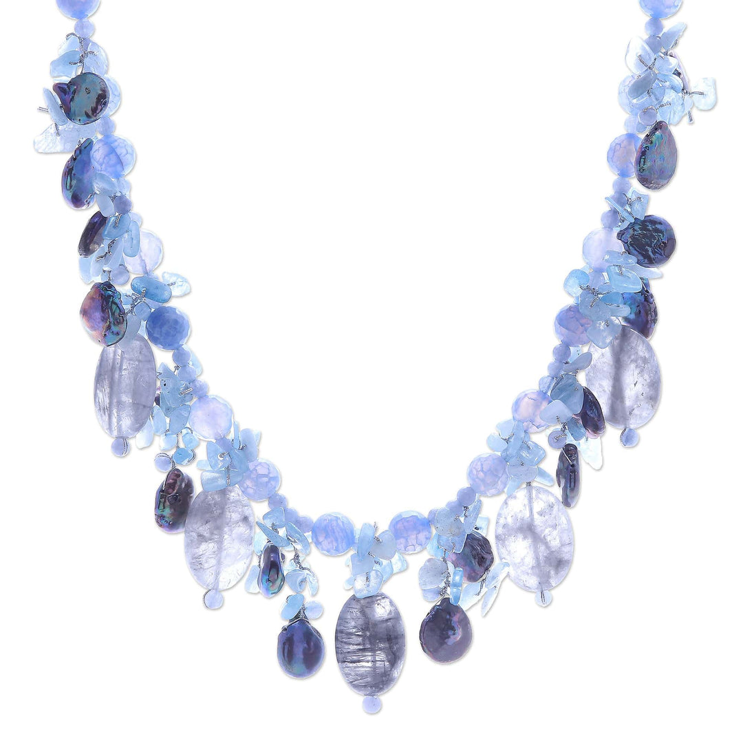 Thai Chalcedony and Aquamarine Beaded Necklace - Sea Candy in Blueberry