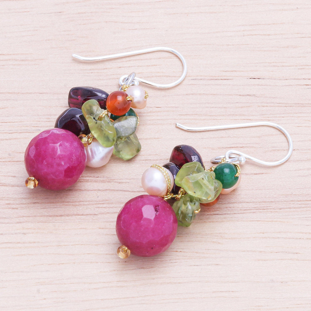 Hand Made Garnet and Peridot Dangle Earrings - Bright Holiday