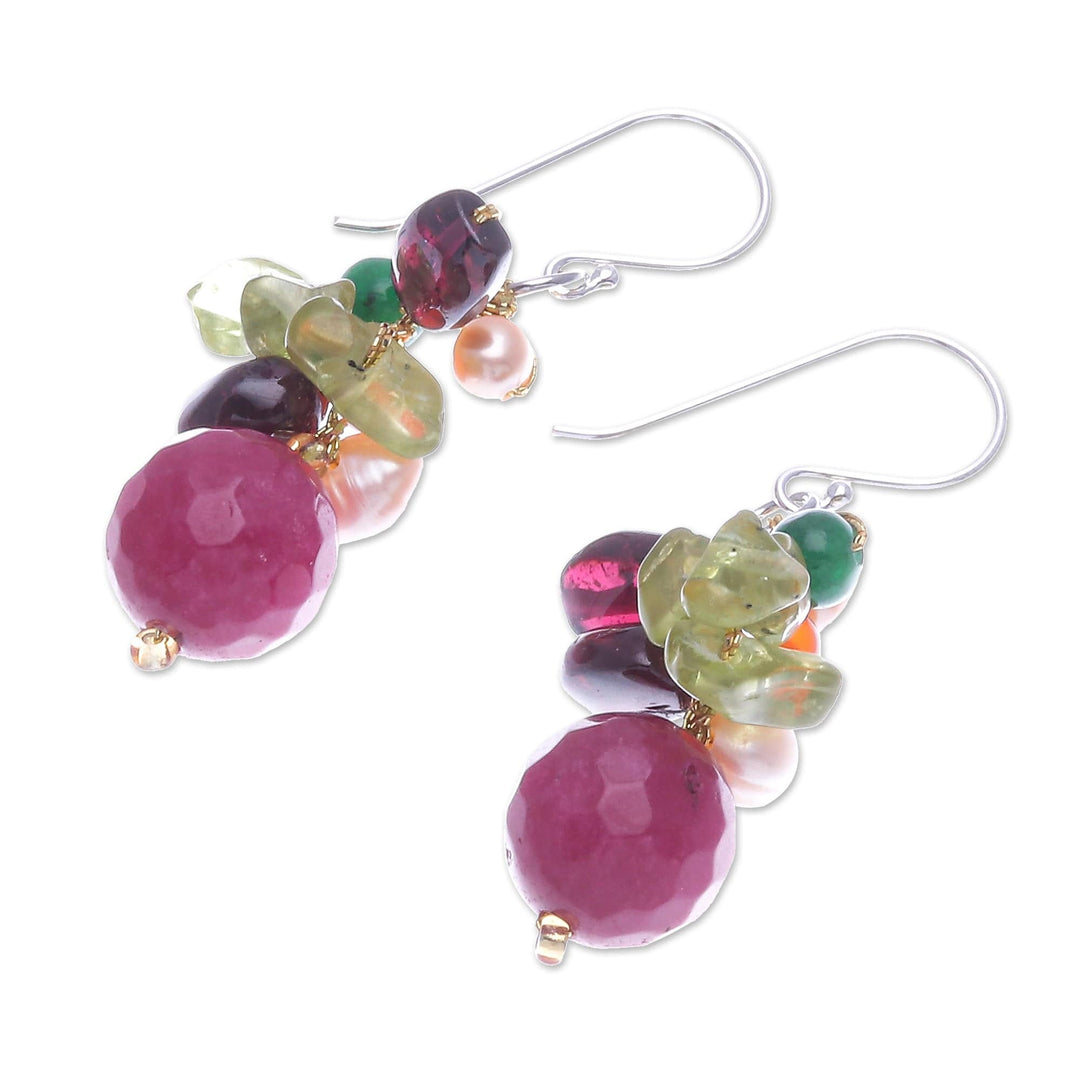 Hand Made Garnet and Peridot Dangle Earrings - Bright Holiday