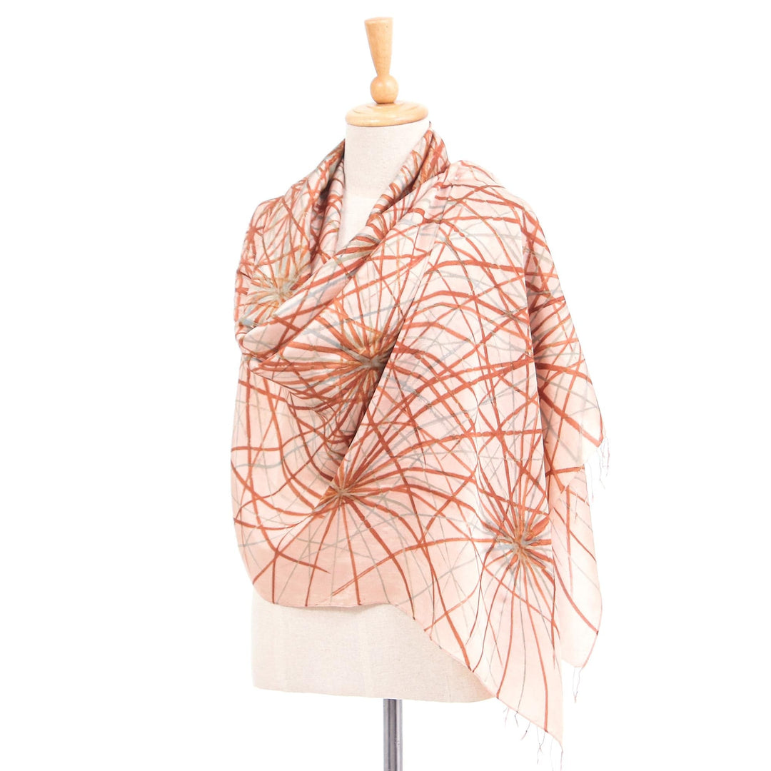 Hand-Painted Thai Silk Shawl - Firework Festival in Brown