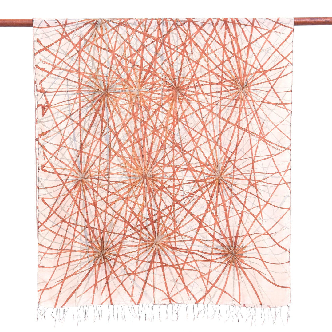 Hand-Painted Thai Silk Shawl - Firework Festival in Brown