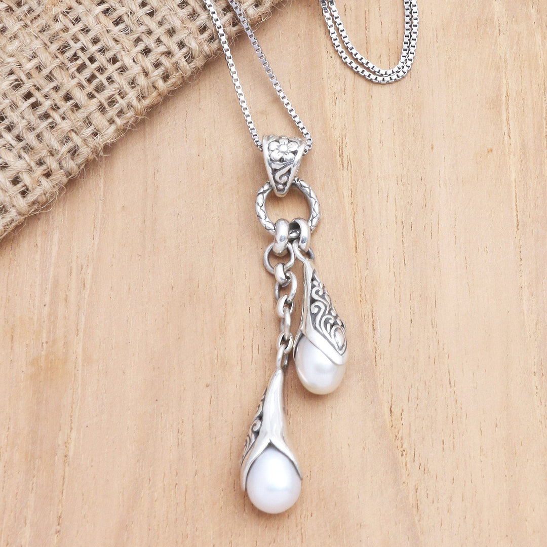 Sterling Silver and Cultured Pearl Pendant Necklace - Glow in the Dark
