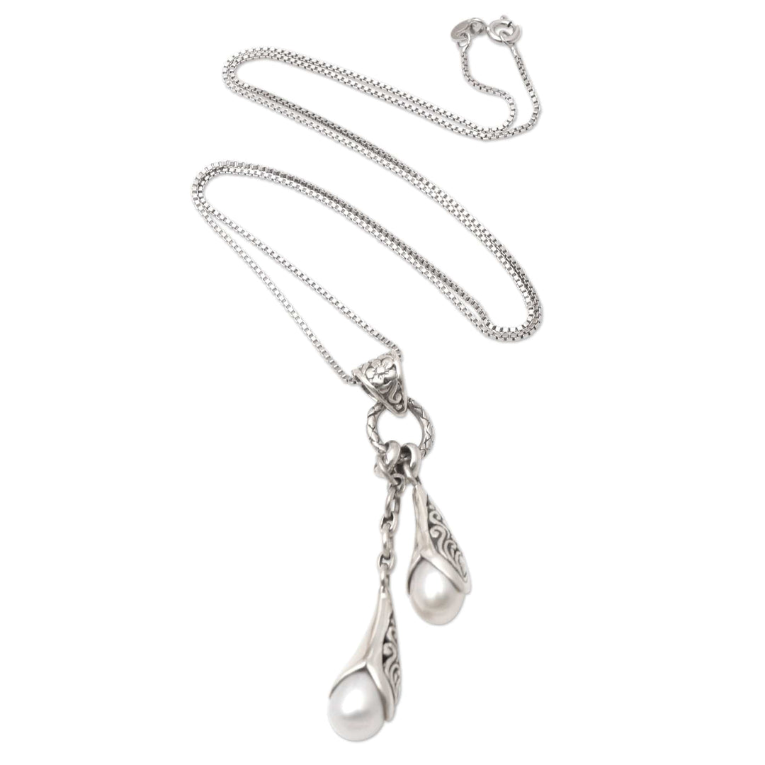 Sterling Silver and Cultured Pearl Pendant Necklace - Glow in the Dark
