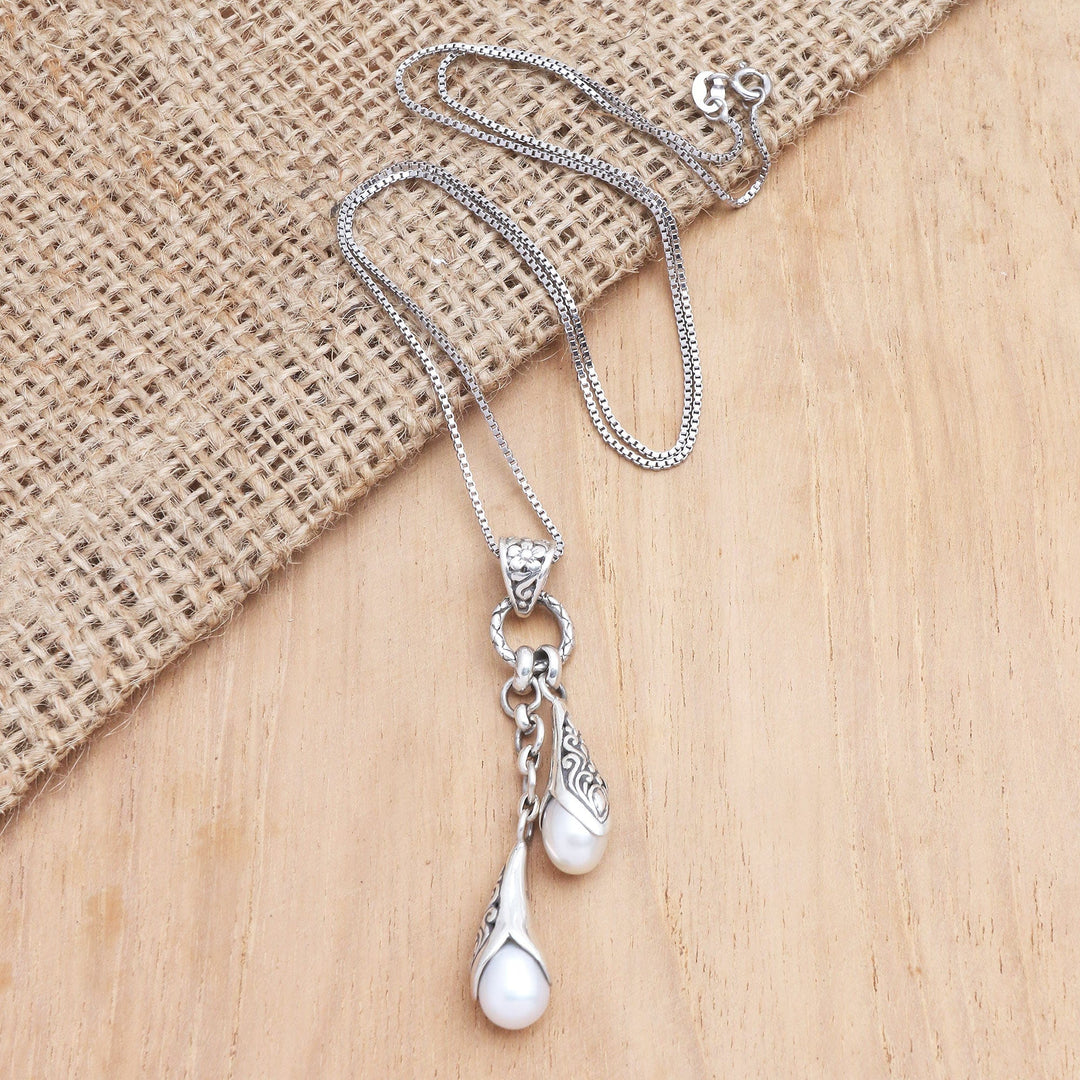 Sterling Silver and Cultured Pearl Pendant Necklace - Glow in the Dark