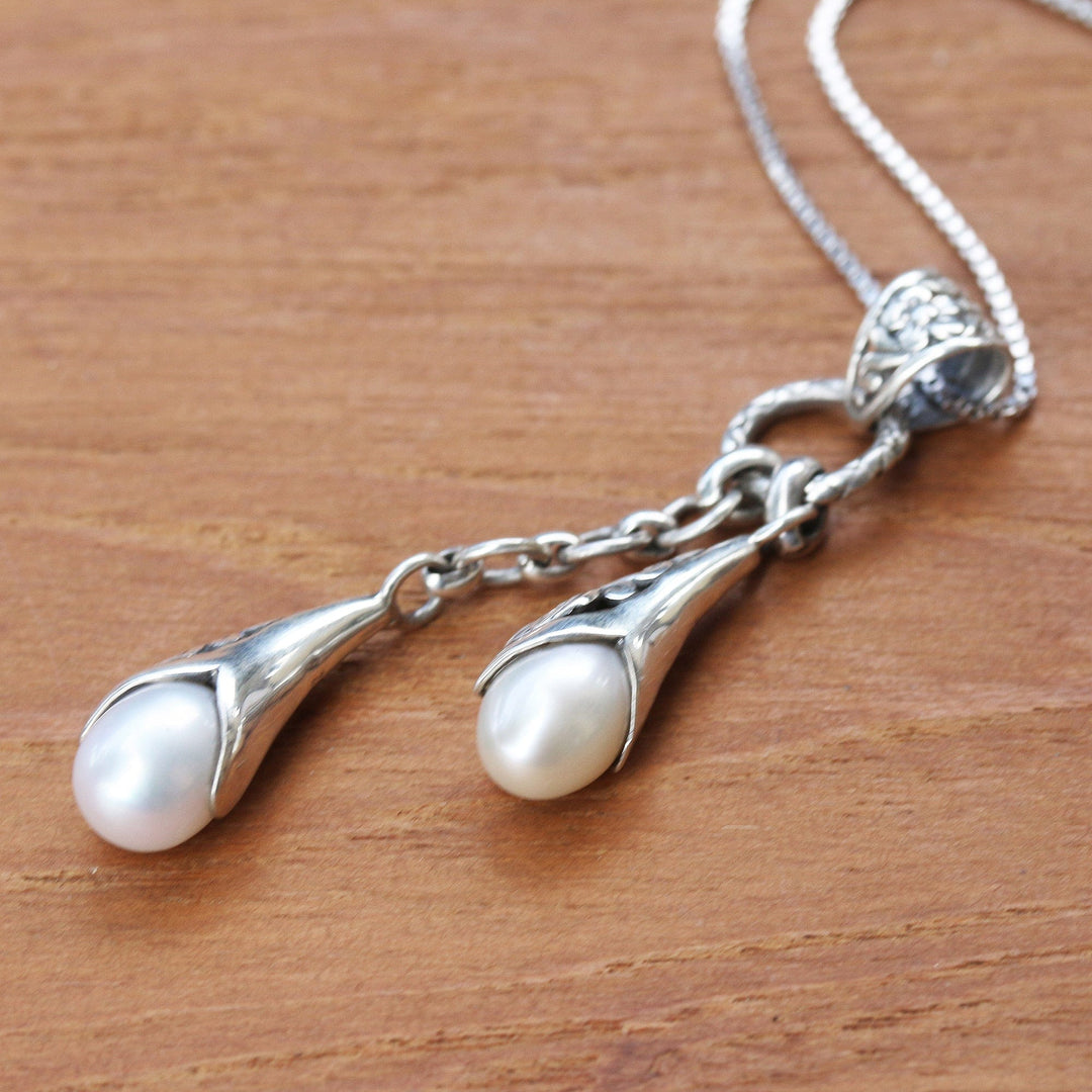 Sterling Silver and Cultured Pearl Pendant Necklace - Glow in the Dark