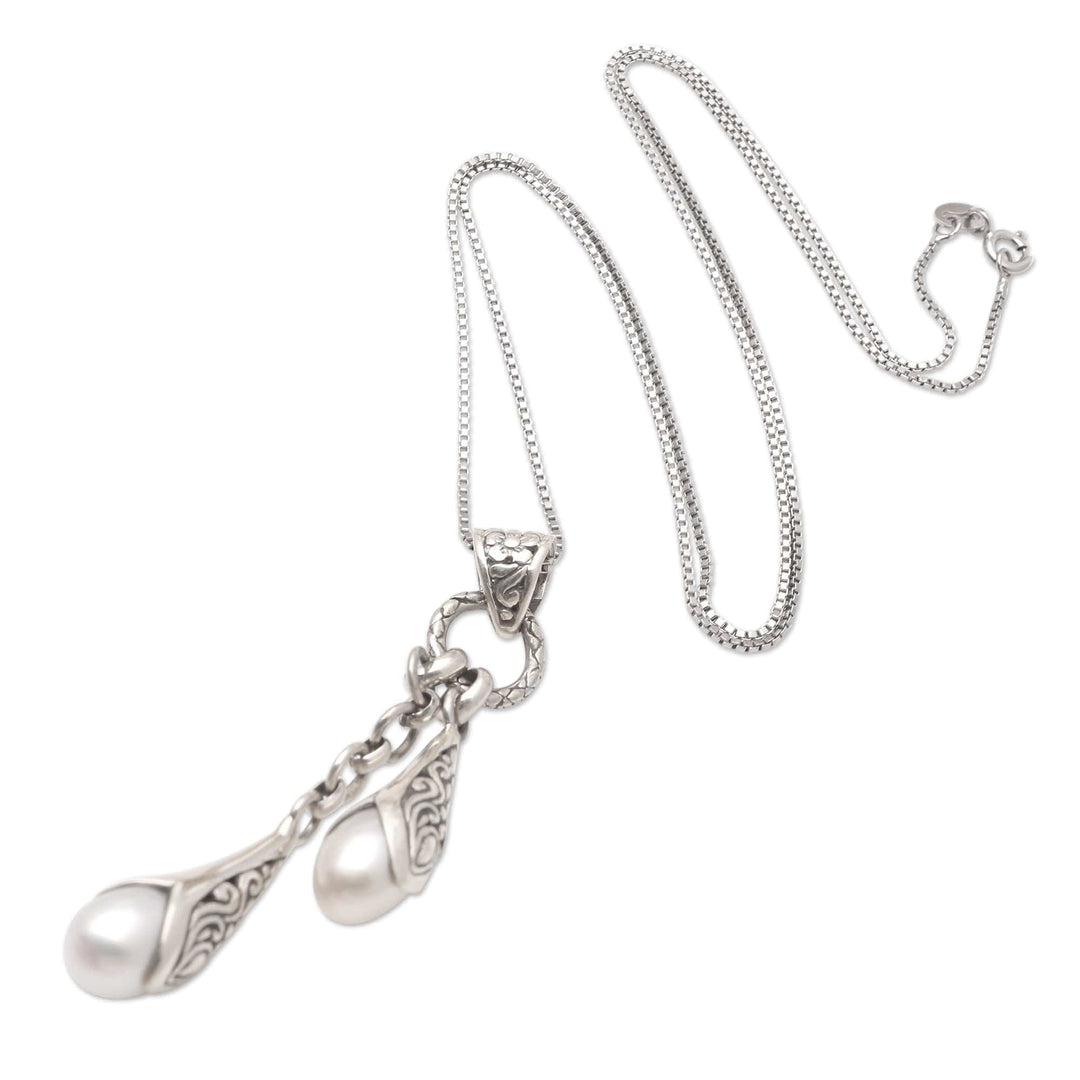 Sterling Silver and Cultured Pearl Pendant Necklace - Glow in the Dark