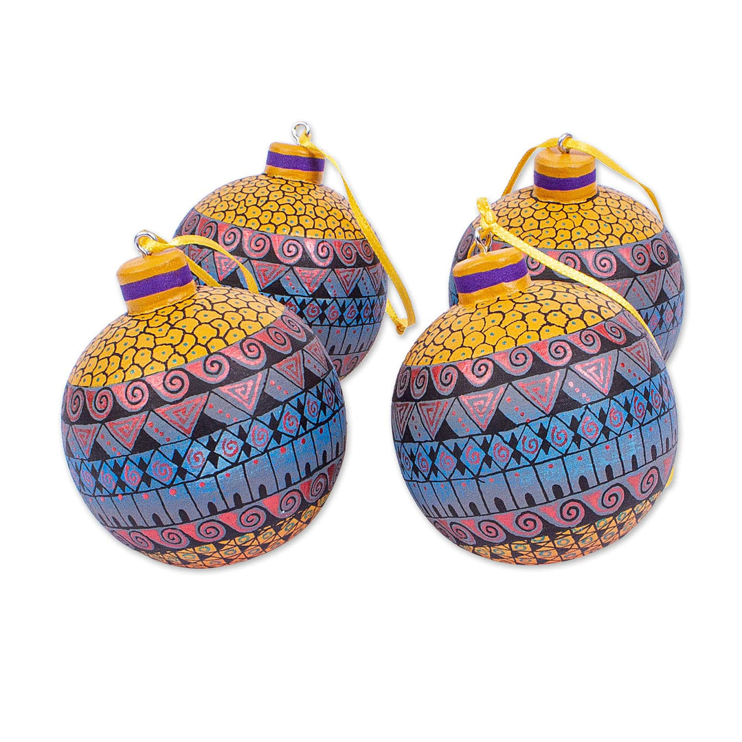 Hand Painted Wood Ornaments (Set of 4) - Oaxacan Christmas