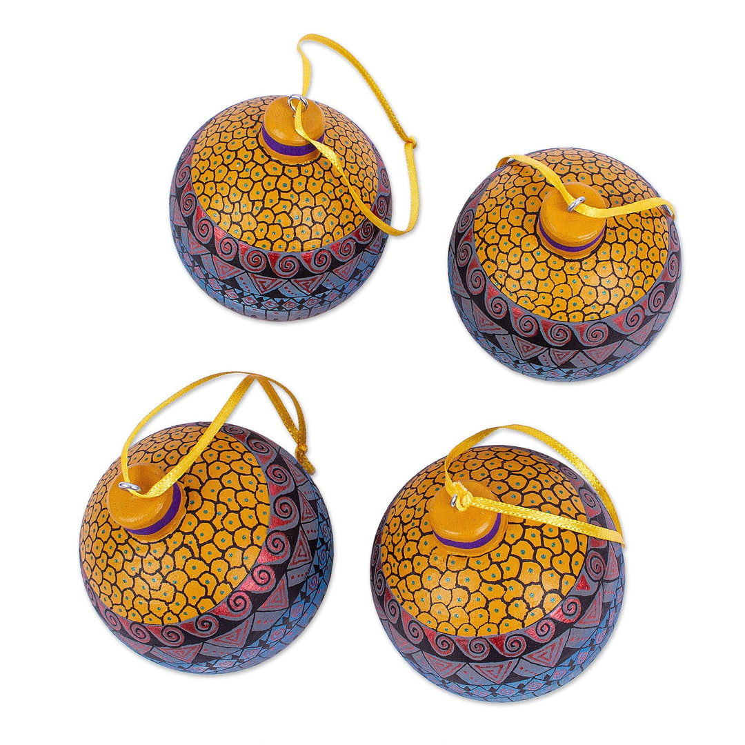 Hand Painted Wood Ornaments (Set of 4) - Oaxacan Christmas