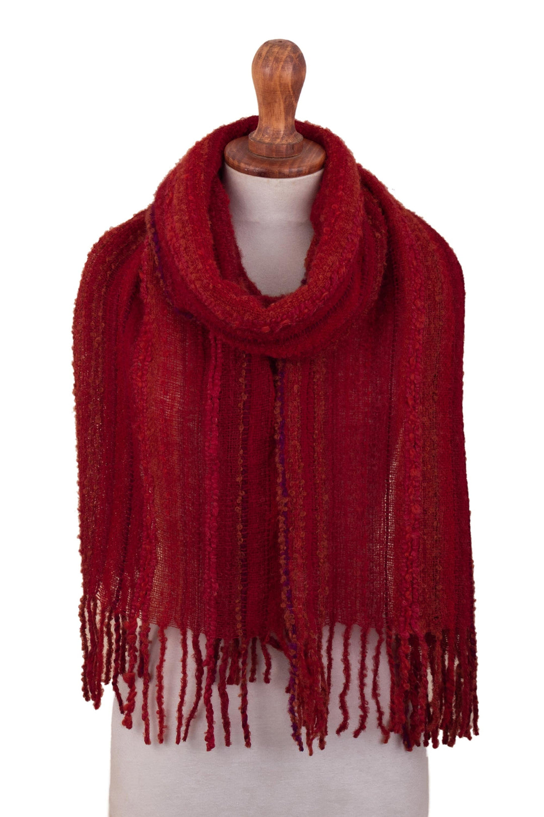 Handwoven Baby Alpaca Blend Scarf in Fiery Reds - Firelight